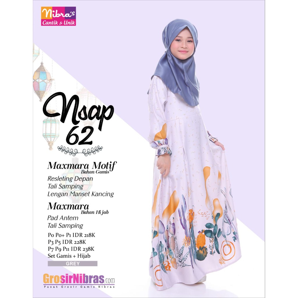 GAMIS ANAK NIBRAS SARIMBIT 62, BUSANA MUSLIM ANAK WANITA NIBRAS NSAP62 NSAP 62