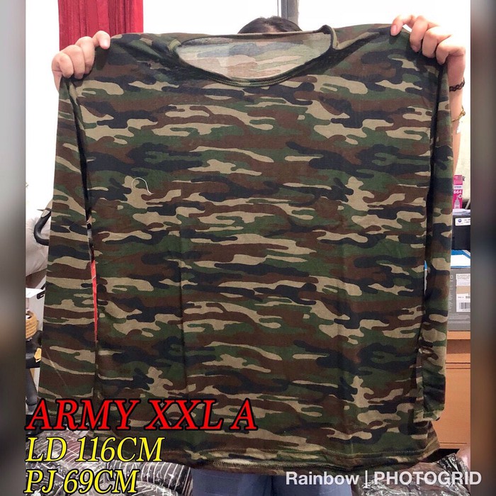 Baju Kaos Lengan Panjang Wanita ARMY LORENG XXL JUMBO Big Size 3343