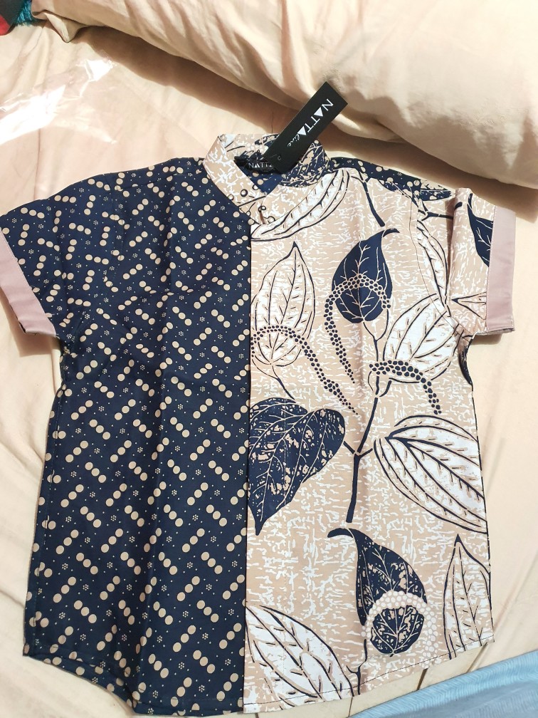 Kemeja Koko Batik Anak Lawasan Kombinasi Motif Lengan Pendek By Nattaline