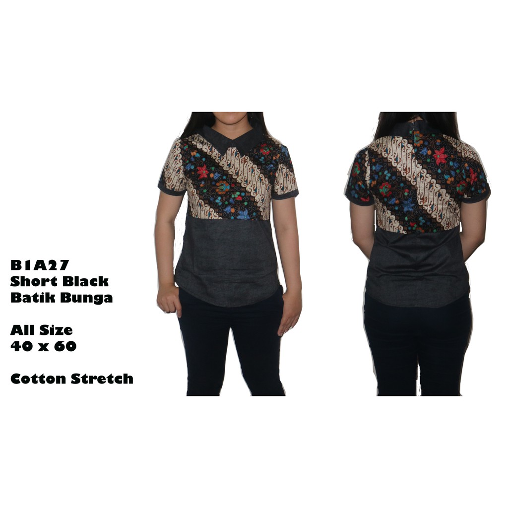 qwq kemeja BATIK short black cewek wanita MIX batik good quality