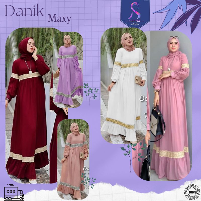 dress gamis ceruty babydoll aksen renda busui danik maxy