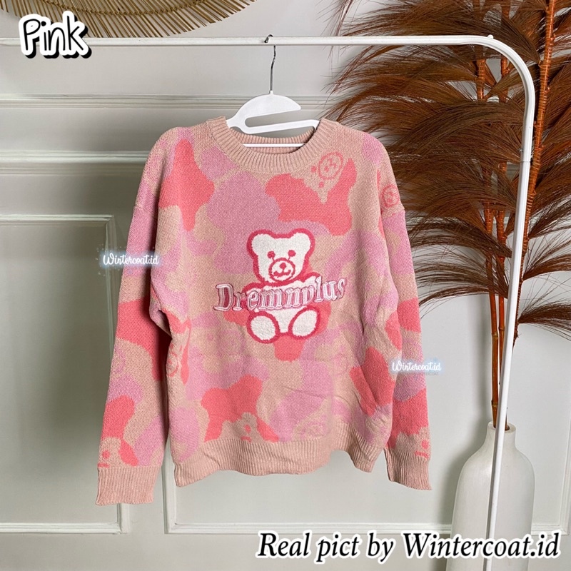 Sweater winter hangat wanita atasan rajut tebal import korea oversized jumbo big size bear color