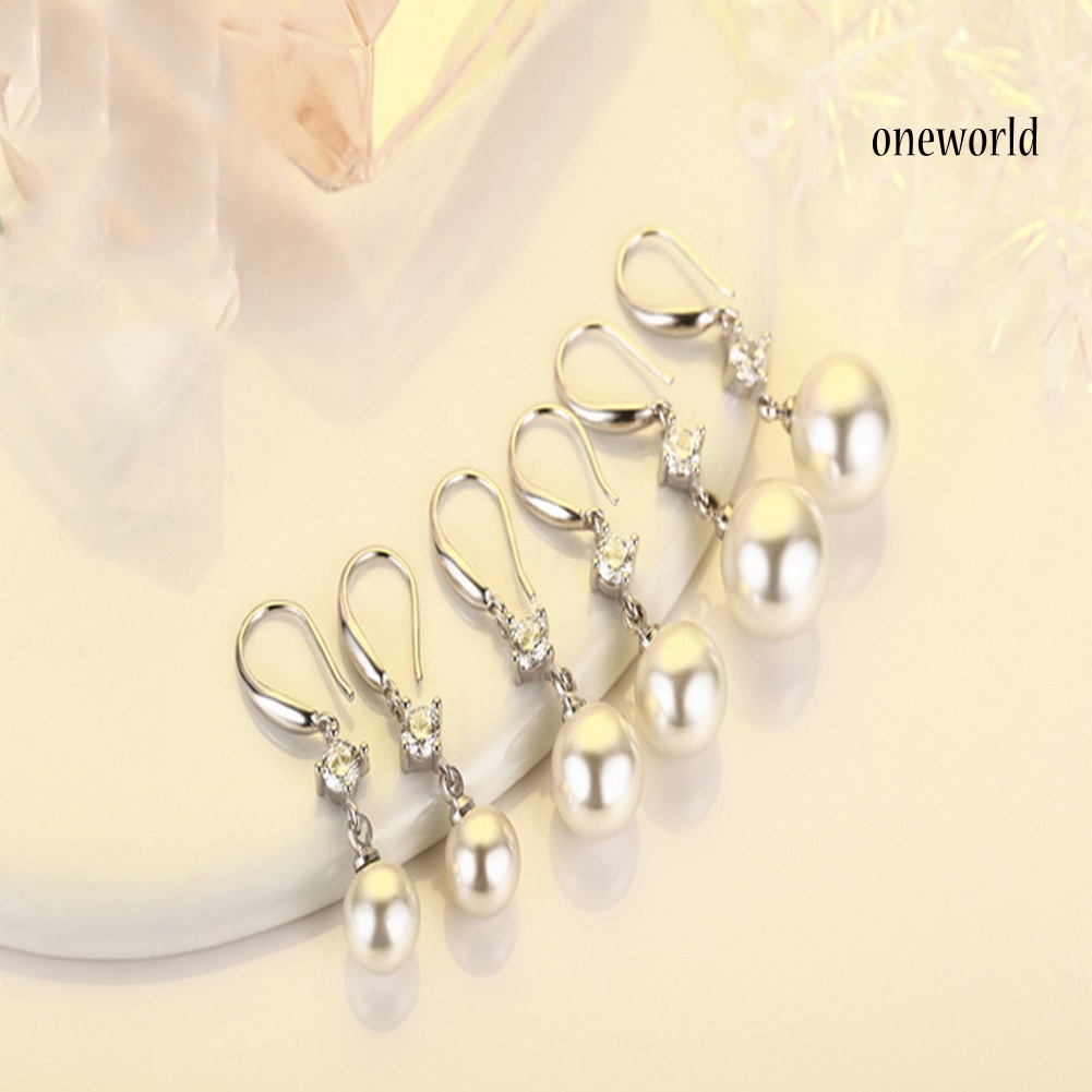 OW# Women Cubic Zirconia Faux Pearl Dangle Drop Hook Earrings Wedding Jewelry Gift