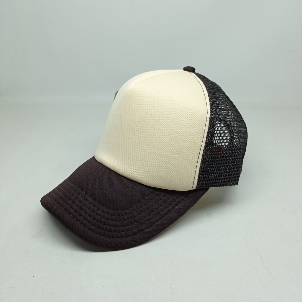 Topi Jaring Trucker Polos Coklat-Krem-Coklat Dewasa Premium