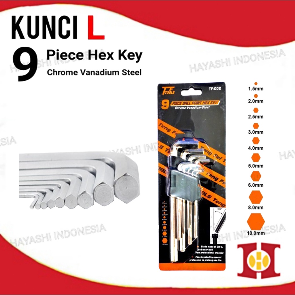 Kunci L Panjang 9 Piece Hex Key Kunci L Set