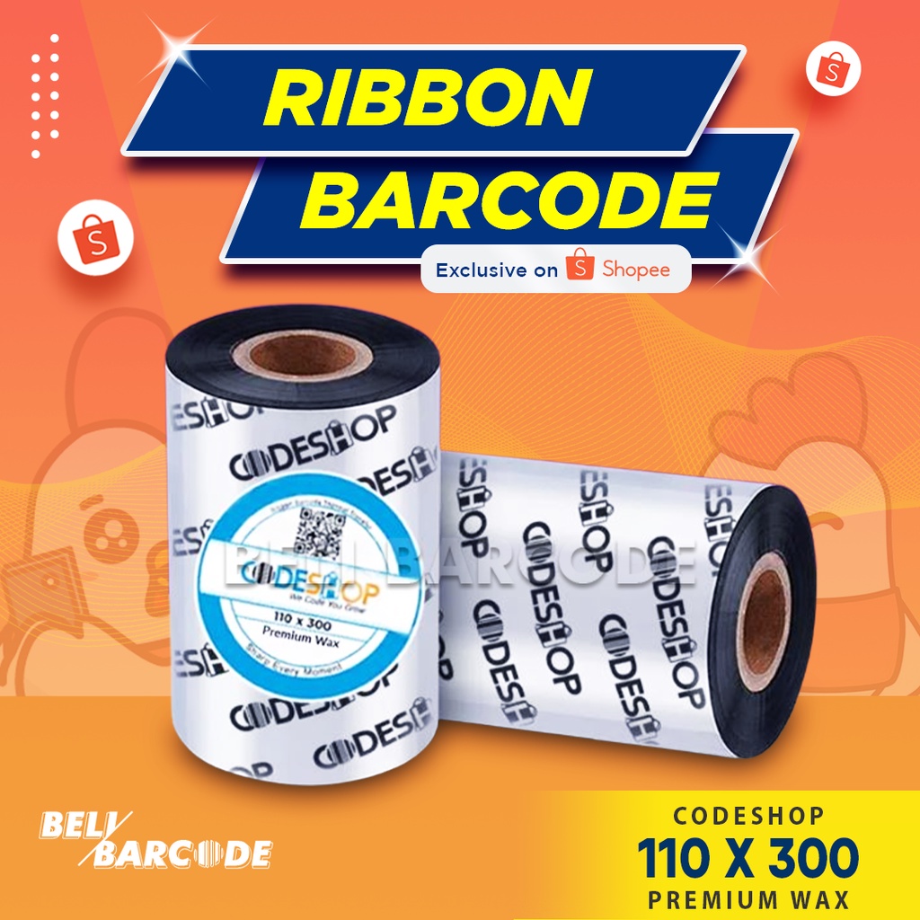 CODESHOP 110X300 METER RIBBON PREMIUM WAX UNTUK PRINTER BARCODE THERMAL TRANSFER