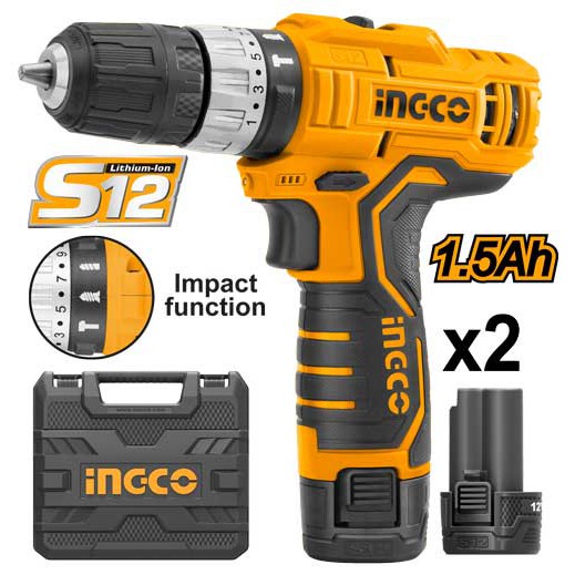 MESIN BOR IMPACT CORDLESS 12V UNTUK BETON BESI KAYU INGCO - CIDLI1232
