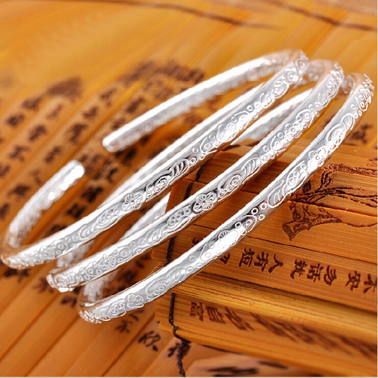 Gelang Boho Model Terbuka Bahan Stainless Steel Lapis Silver Untuk Wanita