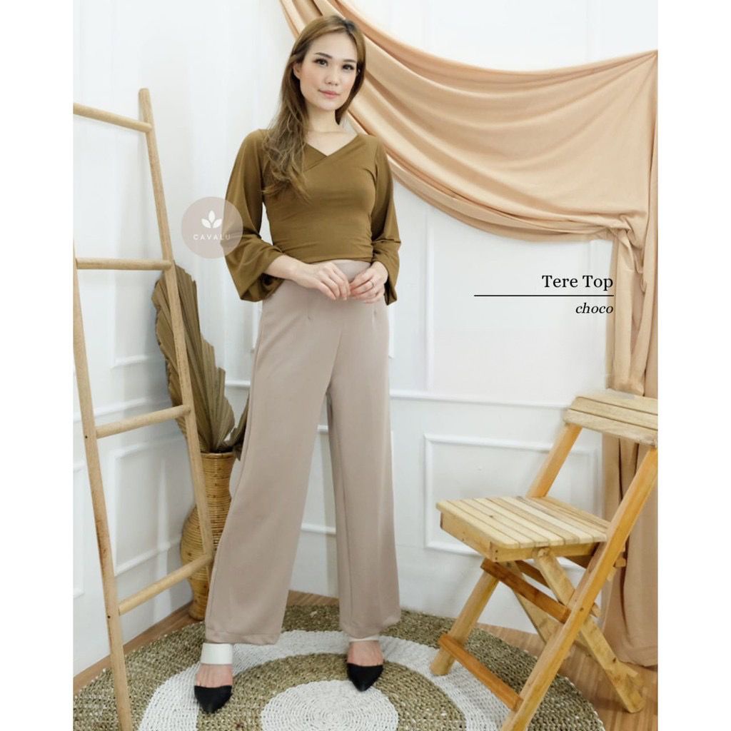 CAVALU 137 Tere Long Crop Top Baju Atasan Wanita Longsleeve Crop Tee