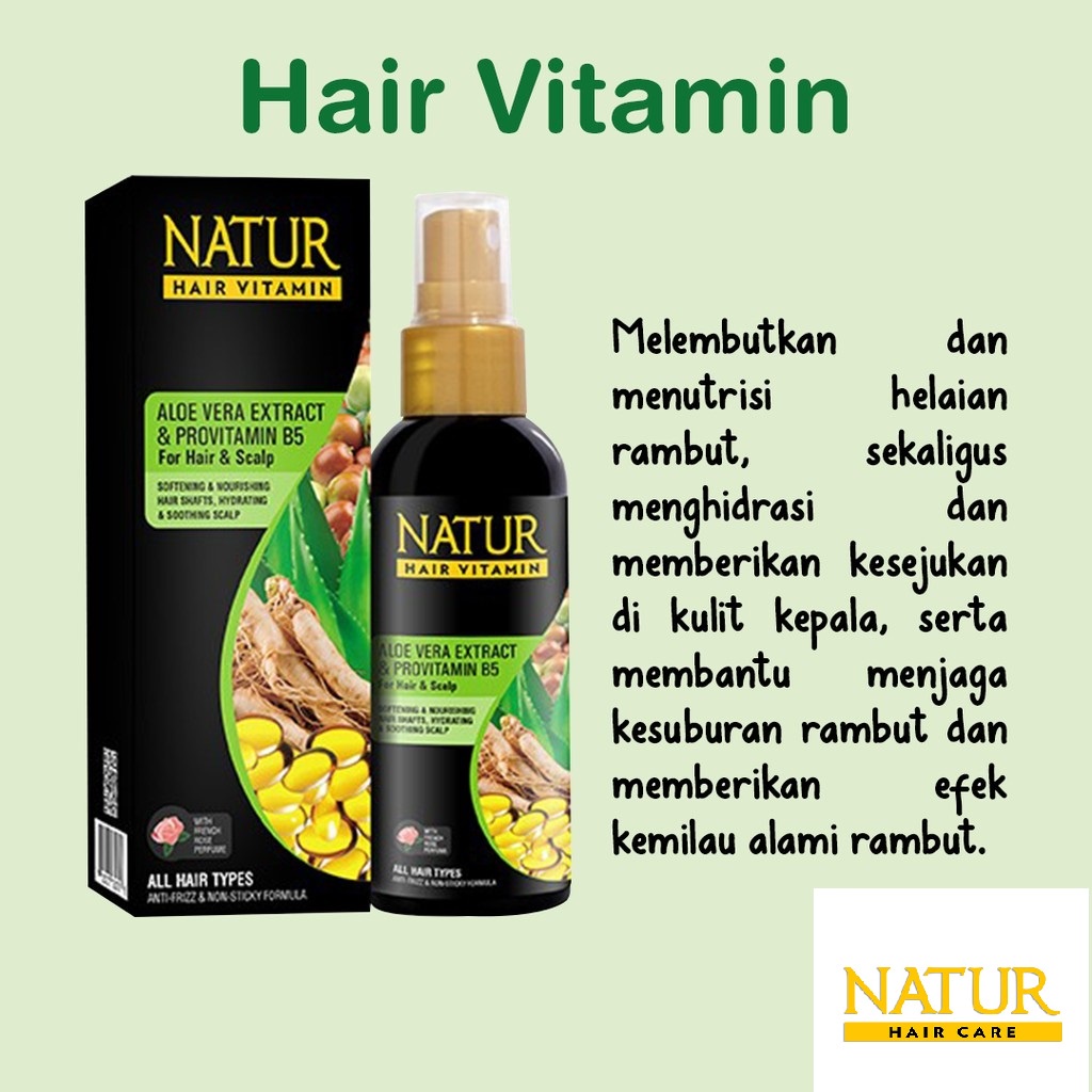 NATUR Hair Mask | Hair Vitamin | 2 in 1 Shampoo &amp; Hair Tonic Ginseng Aloevera(✔️BPOM) (KIM)