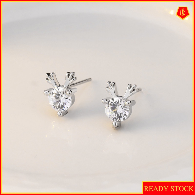 [Ready Stock]Creative Diamond 925 Sterling Silver Elk Stud Earrings