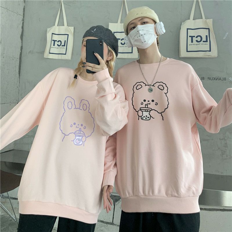 S - XXXXXL(6XL) Sweater Crewneck RABBIT &amp; BEAR (Harga 1 Sweater) Ice Boba Boneka Korean Style Loose Long Sleeve Unisex BIGSIZE OVERSIZE Sweatshirt COUPLE JUMBO Crewneck Oblong Fleece M L XL 2XL 3XL 4XL 5XL