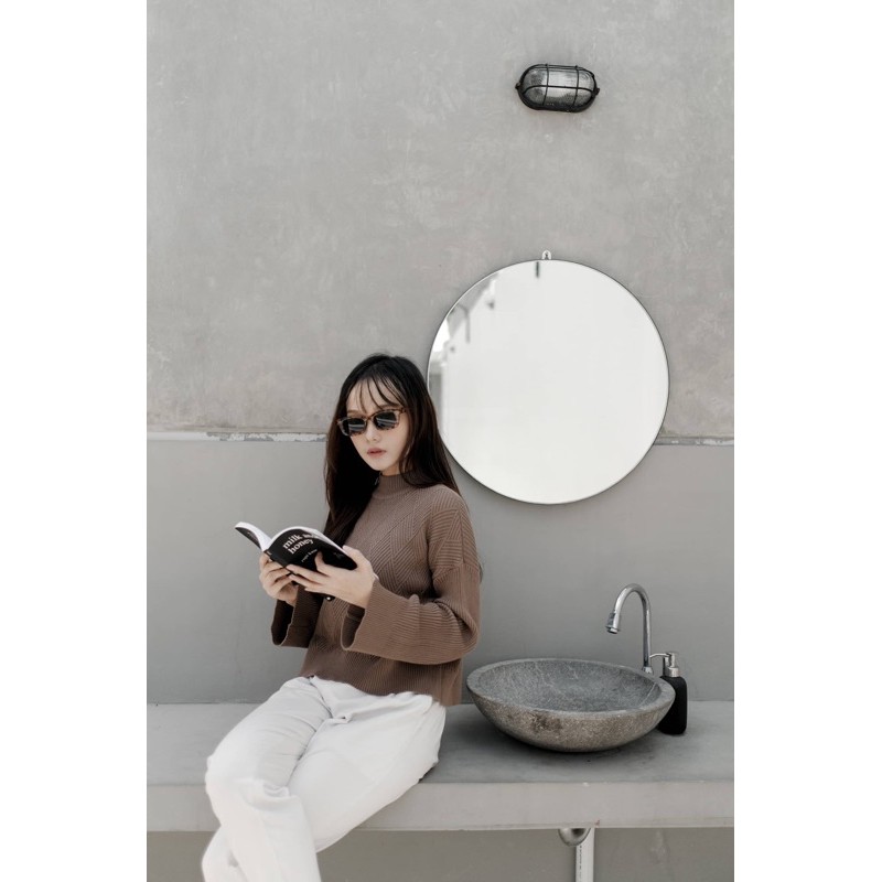 Fwdaily - ANNA ( crop sweater - sweater rajut motif turtleneck )-Hazelnut