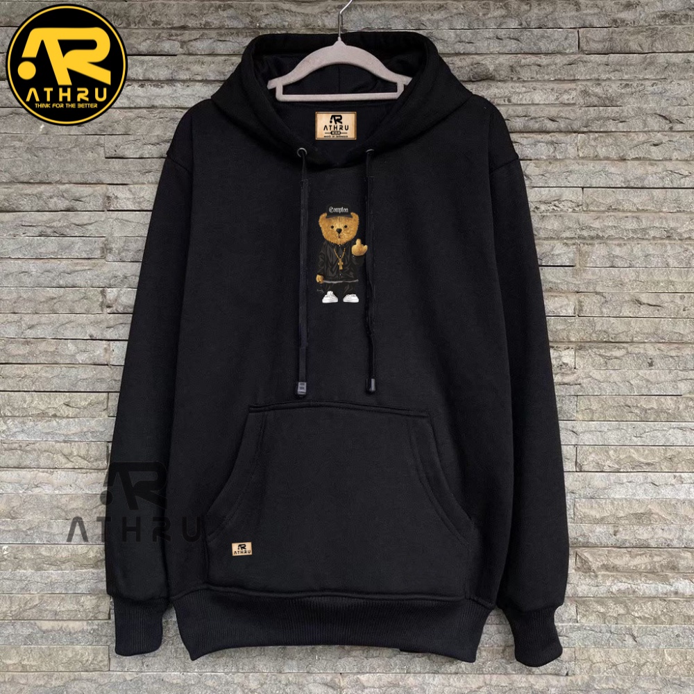 Athru Switer Hoodie Hitam Pria Wanita Sablon Premium Bear Suwiter Hodi Cwok Cwe Original Brand Lokal