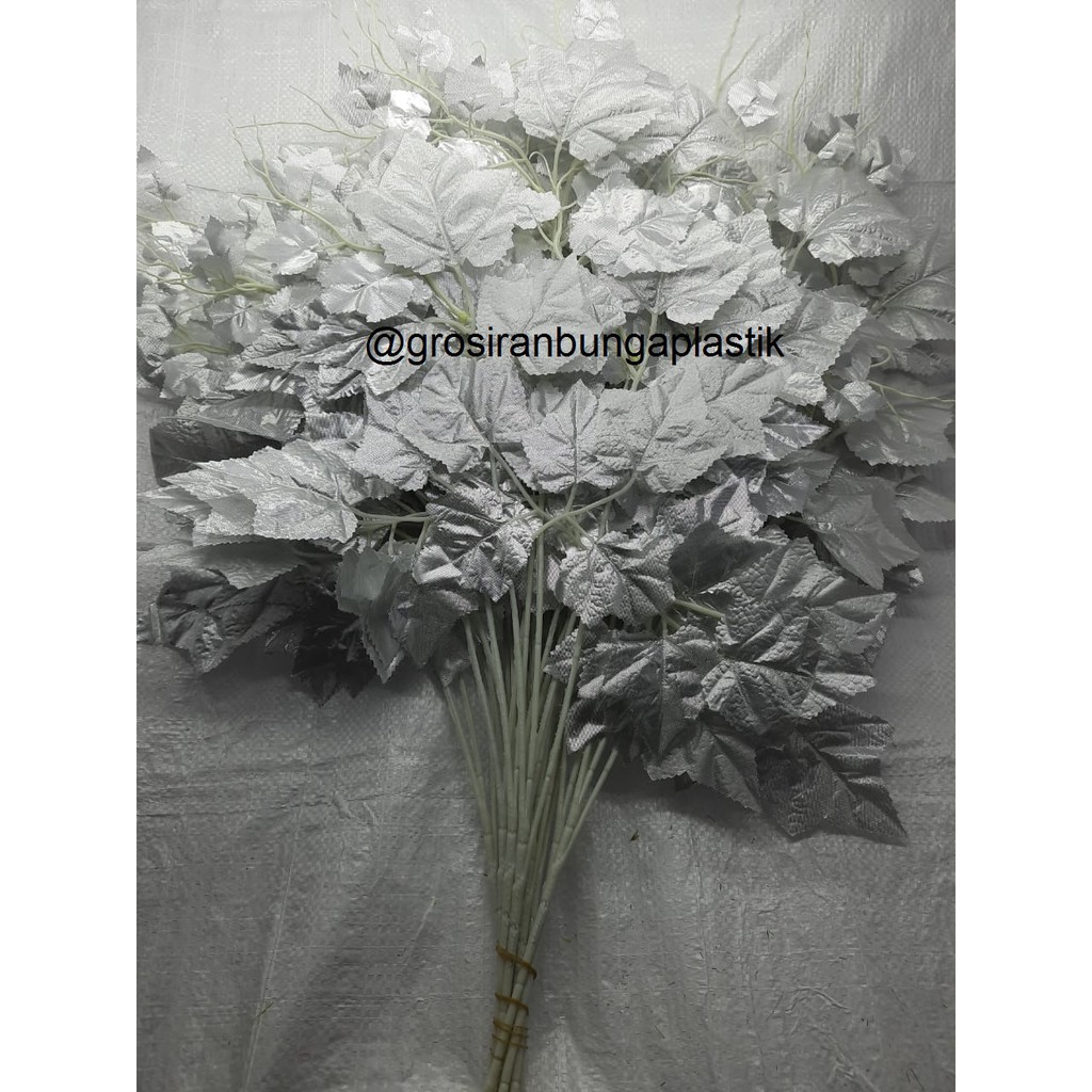 Daun Artificiaal/Daun Hias/Daun Plastik/Daun Dekorasi/Daun Anggur Silver