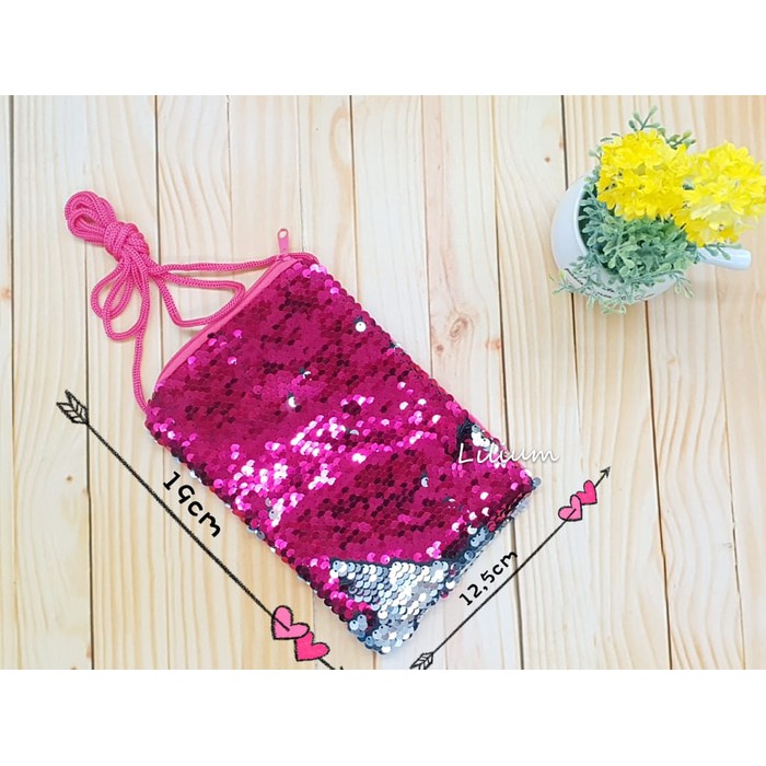 Tas Selempang Sequin Koin HP TU006 sling anak perempuan bag mute bolak balik