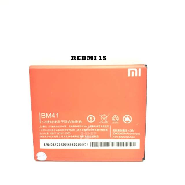 BATERAI / BATTERY / BATRE XIAOMI REDMI 1S / BM41 ORIGINAL
