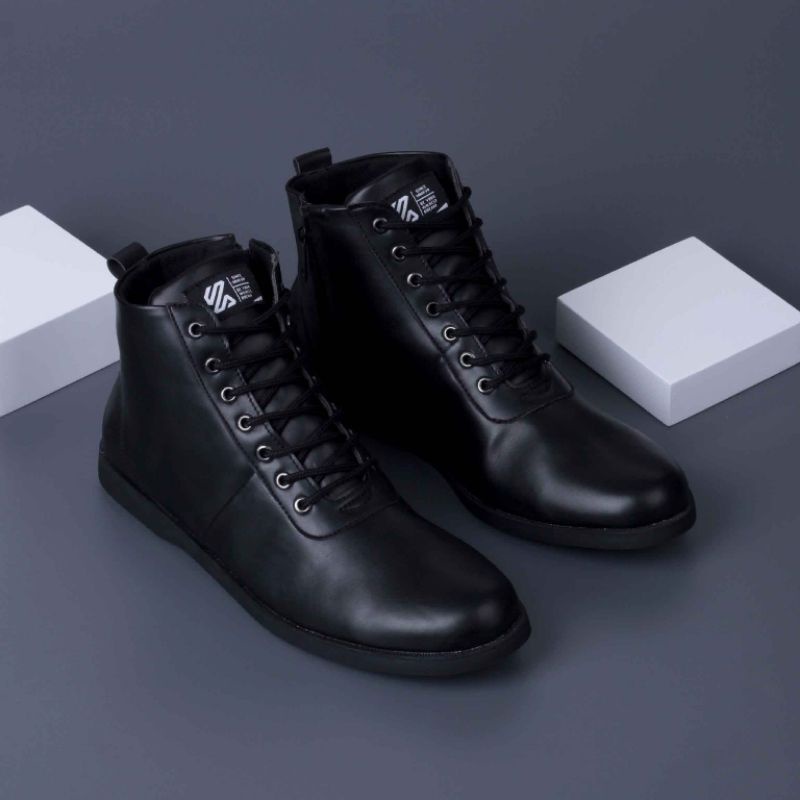 ORIGINAL - Oxford High FULL BLACK Terbaru | Sepatu Formal Pria Pantofel Tinggi Sleting Hitam Kulit Stylish Premium | Sepatu Distro Mils Premium Exclusive Modern | Sepatu Pantopel Fox Zipper Kasual Santai Kerja Kantor Series Street