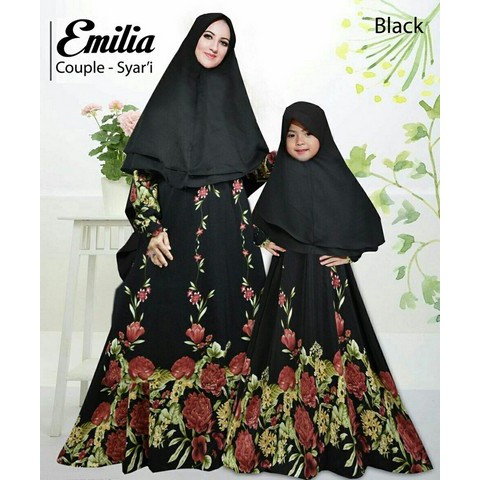 Brand Pink hitam biru navy merah marun gamis dress syari ibu anak couple qs