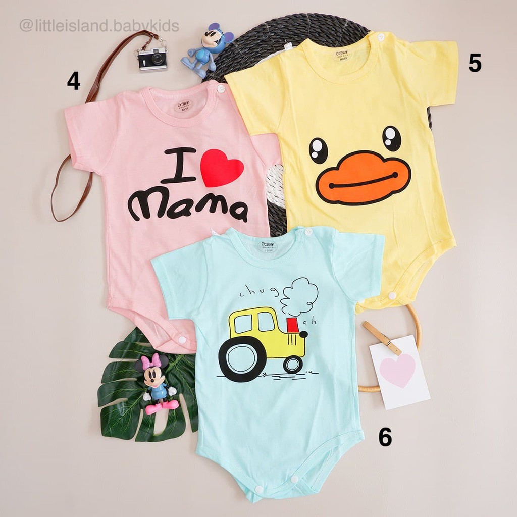 LID9103 - Jumper / Romper / Jumpsuit Anak Bayi / Balita Karakter Lucu dgn kancing pundak bahan katun