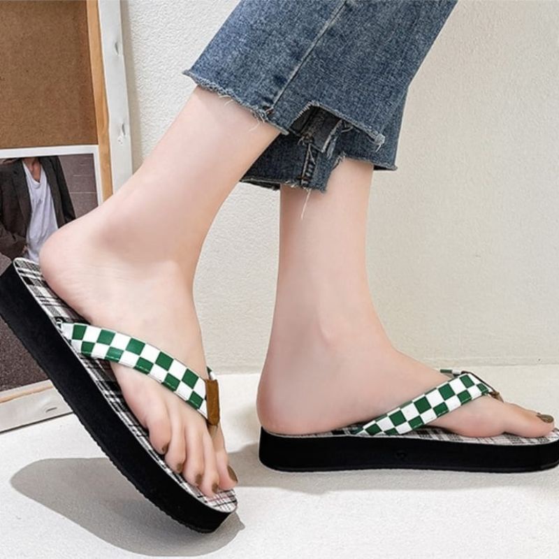 RYX - Tictac Plaid Sandal Jepit Slip On Wanita Fashion Casual - Ori Import