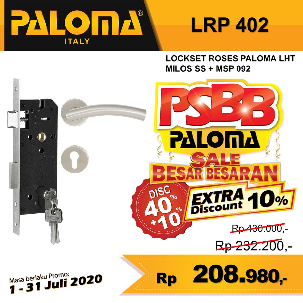  Kunci Pintu Set  Handle Pintu  Stainless Paloma LRP 402 