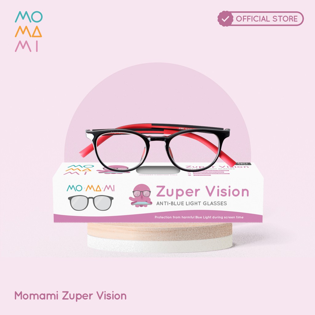 Momami Zuper Vision Anti-Blue Light Glasses Kacamata Anak Black Red