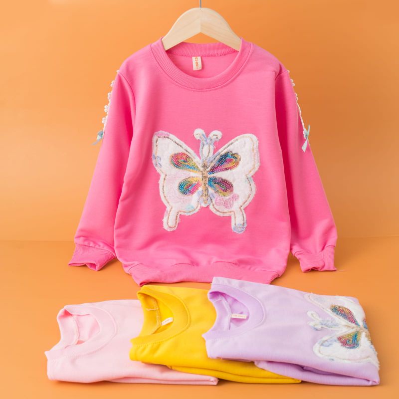 Kaos Anak Perempuan Import 4-11 Tahun Sweter Anak Import 100% APLIKASI BULU USAP RENDA