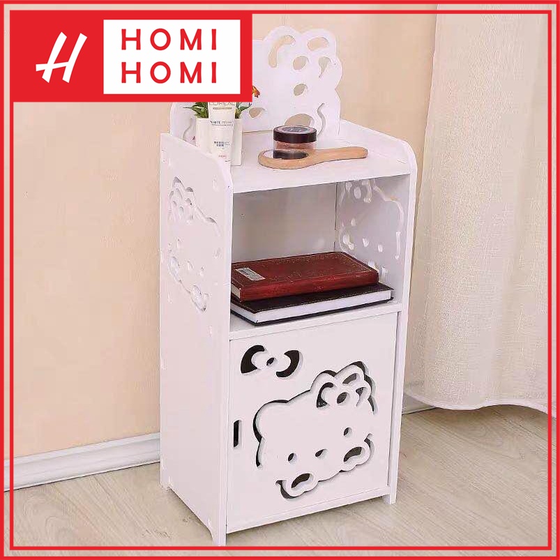 HomiHomi Lemari Nakas Minimalis Portable Meja Kabinet Samping Kamar Tidur Kayu WPC