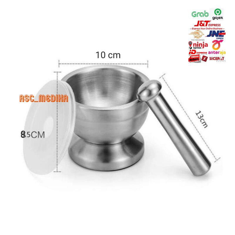 Mortar Penumbuk Obat 10cm Stainless Steel / Alat Penumbuk Obat / Lumpang Serbaguna Stainless steel