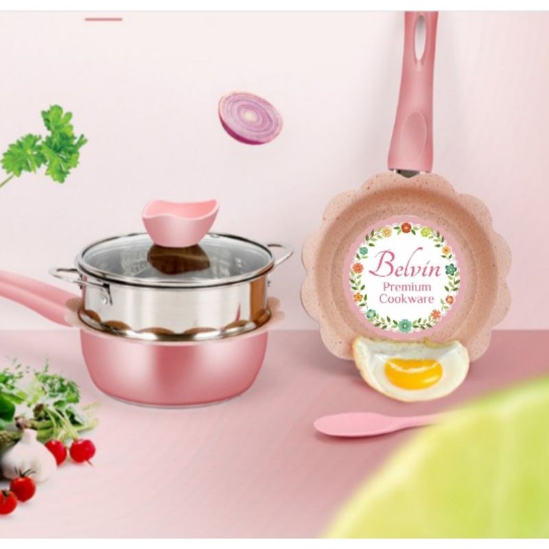 Belvin flower pot cookware set baby fry sauce pan frypan steamer panci susu mpasi baby bayi panci bu