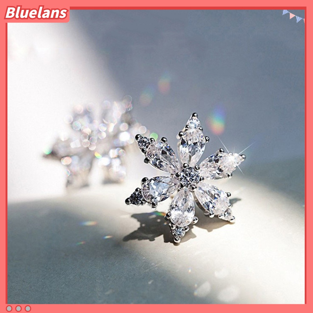 Anting Stud Cubic Zirconia Bentuk Snowflake Untuk Wanita