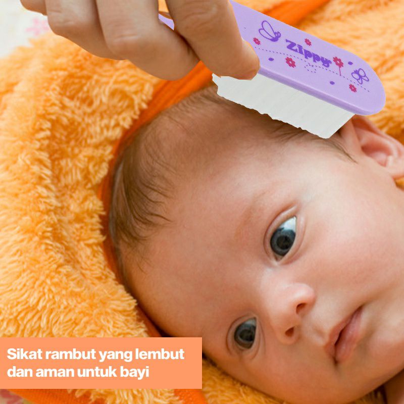 2 in 1 Zippy Brush &amp; Comb Sisir Bayi Newborn +0m | Sisir Dan Sikat Lembut Baby Mumlove Comb And Brush - MUMLOVE