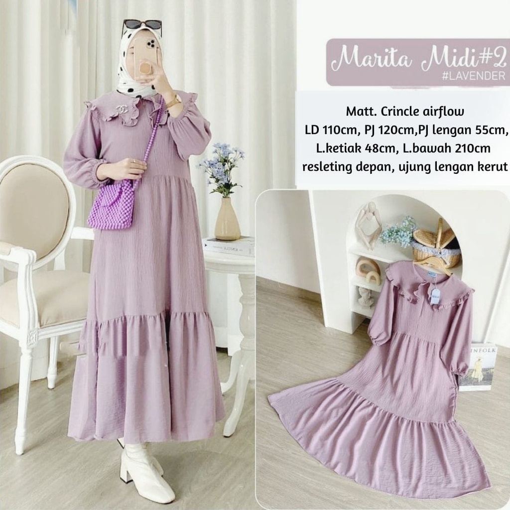 MARITA MIDI DRESS GAMIS PREMIUM AIRFLOW CRINCKLE RAYON PREMIUM ORIGINAL100% HIGH QUALITY100 %