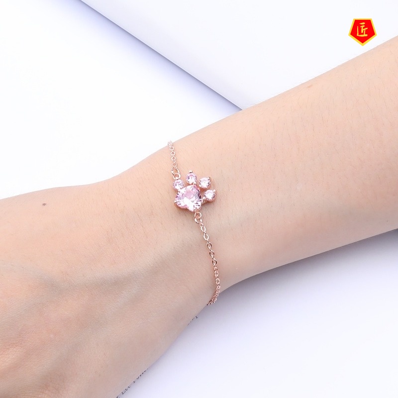 [Ready Stock]Simple Pink Diamond Footprints Bracelet Rose Gold