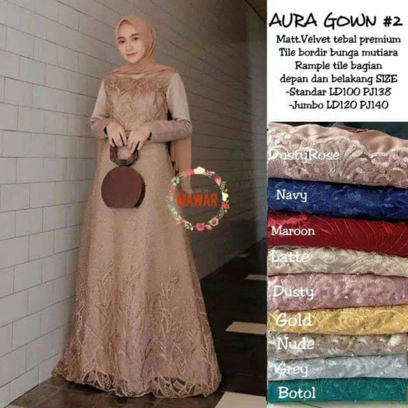 Aura Gown Dress Kondangan Brukat Tille Jumbo XXXL Gamis Muslim Brukat Ld 120CM Party Dress Muslim MUSLIMAH SERAGAMAN LAMARAN PERNIKAHAN KONDANGAN PARTY DRESS LEBARAN TERBARU WISUDA GAMIS FULL BRUKAT MURAH GROSIR KONVEKSI GAMIS PESTA SUPER JUMBO