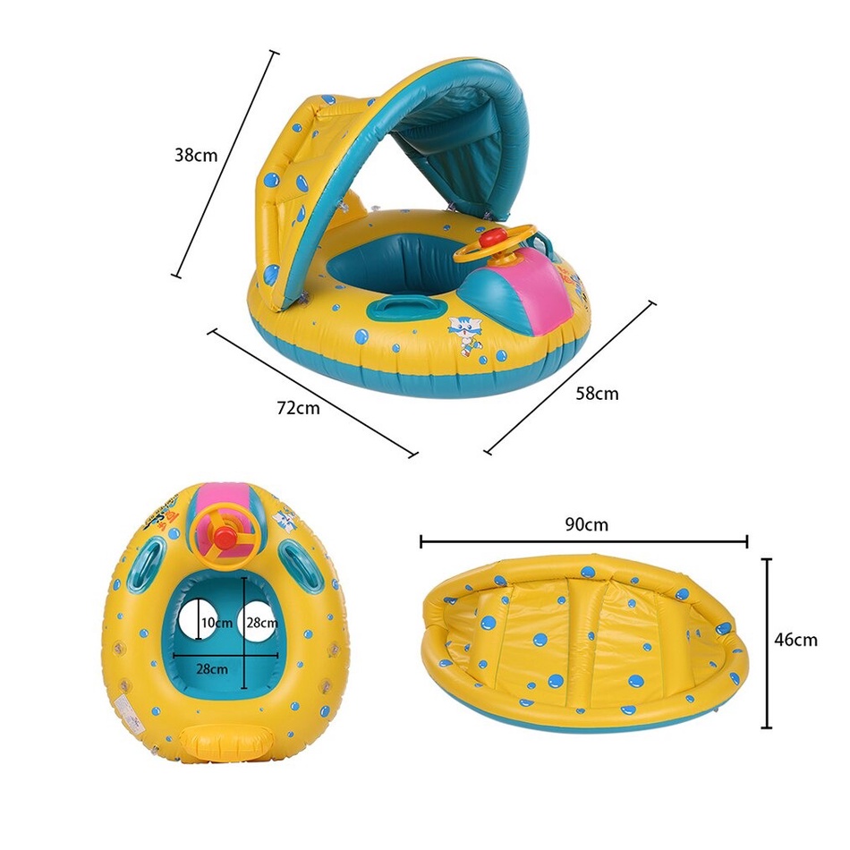 Pelampung Kolam Renang Bayi Toddler Ring Floating Inflatable with Canopy - TD1083A - Blue/Yellow