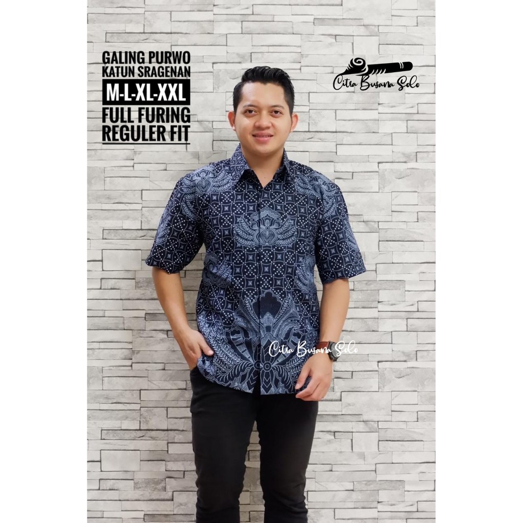 GALING PURWO PENDEK Kemeja Batik Pria Full Furing Bahan Katun Sragenan