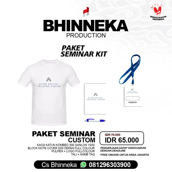 

(TERLARIS) Paket Seminar Kit Pak Aprilio, Kaos, Block Note, Pulpen, Tali Name Tag