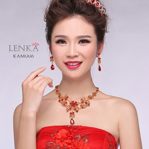 [PALING LARIS] AKSESORIS WEDDING PERNIKAHAN KALUNG ANTING SET MERAH KAM006