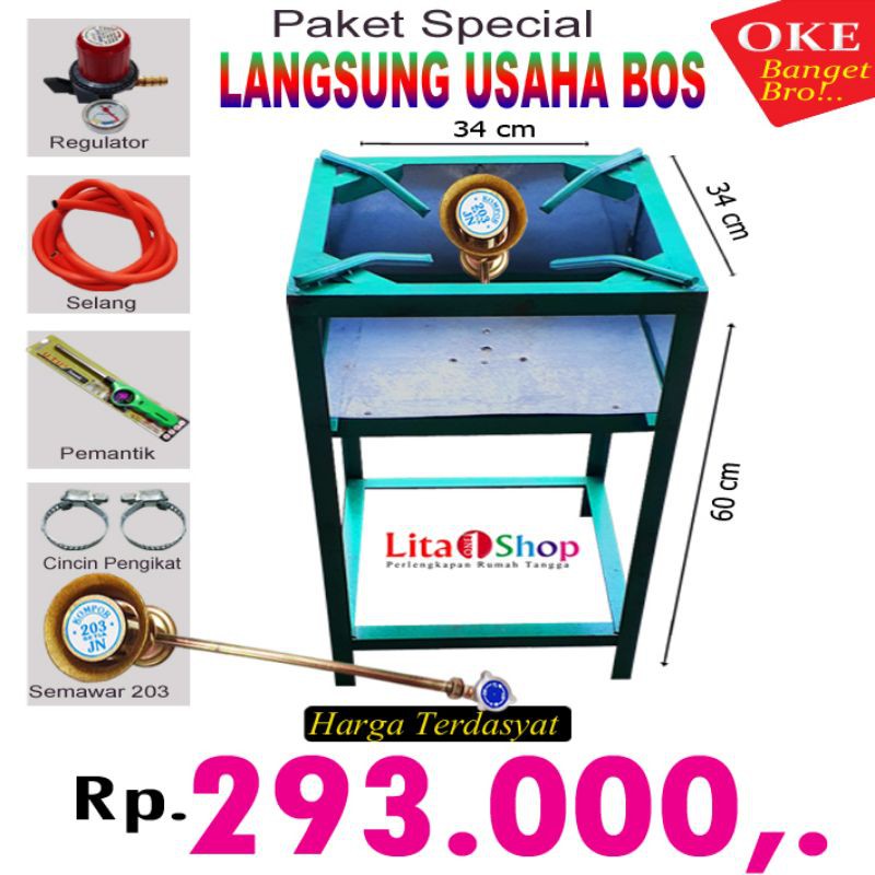 1 Set Kompor Mawar 203 / Kompor Gas Mawar 203 Set Plus Rangka