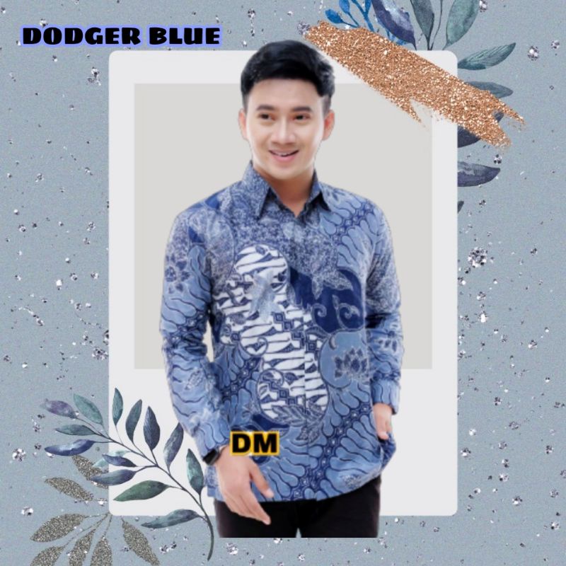 ATASAN BAJU BATIK PRIA LENGAN PANJANG WARNA BIRU SKY DODGER M L XL XXL