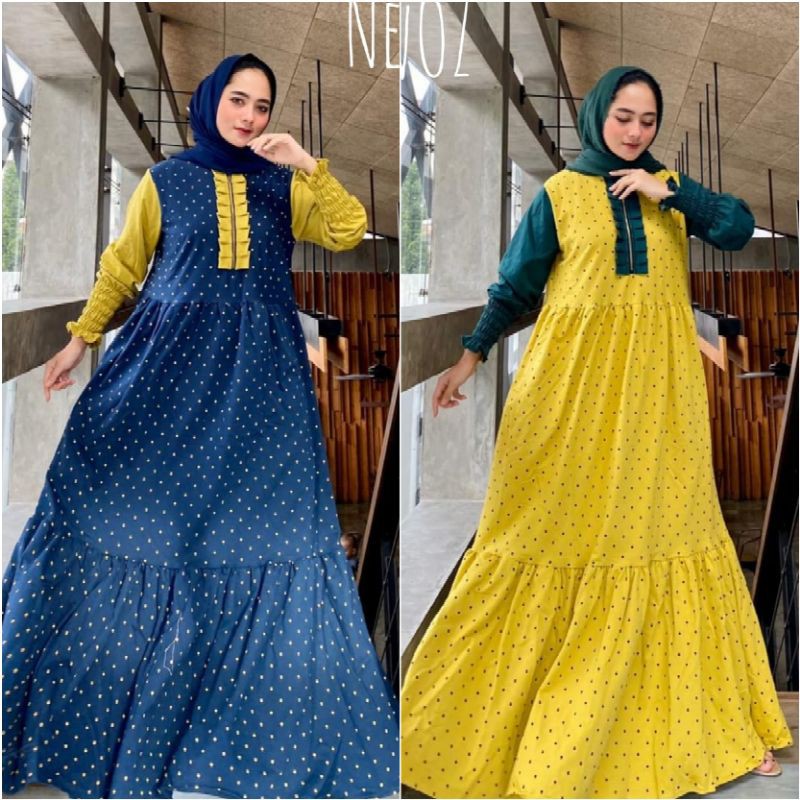 Gamis Maxi Zipper Sleting Polka NEW OZ Original