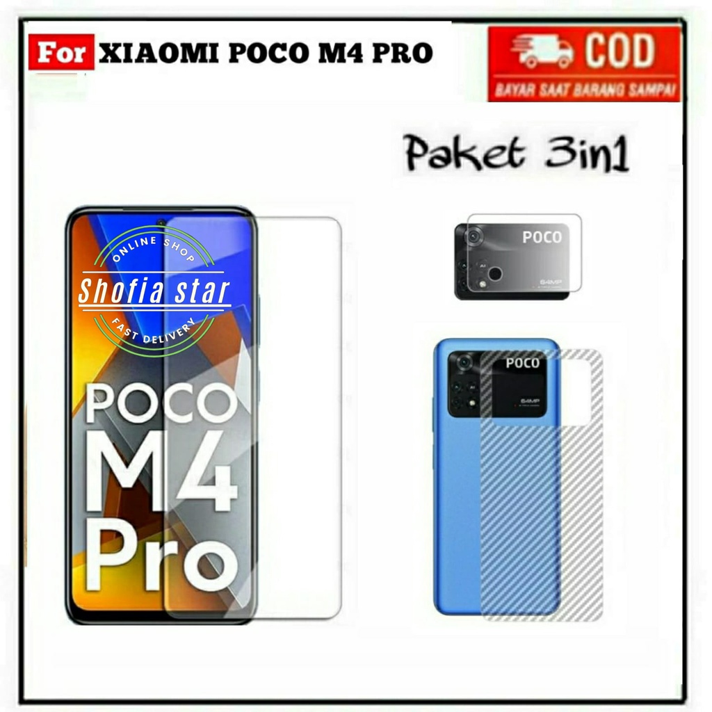 3IN1 TEMPERED GLASS BENING POCO M4 PRO C40 TG LAYAR ANTIGORES KACA FULL COVER