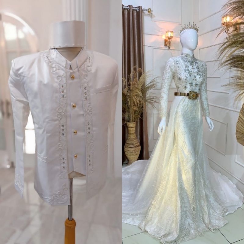 COUPLE WEDDING DRESS NEW MODEL  DUYUNG BEREKOR TERBARU KEBAYA PENGANTIN AKAD NIKAH /BAJU AKAD DRESS MUSLIM/GAUN WEDDING DRESS BEREKOR /SLIM DRESS DUYUNG PAYET JEPANG