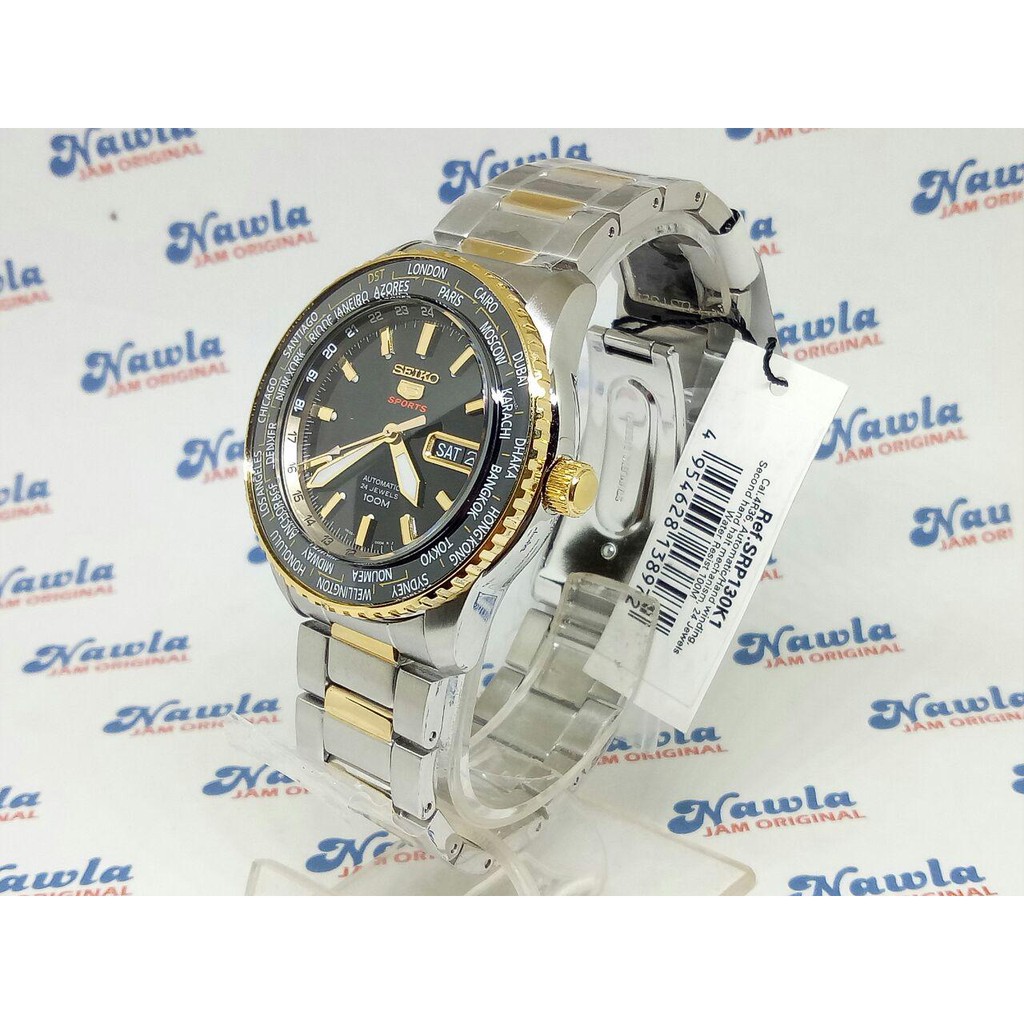 Seiko 5 Sports SRP130K1 Dual Tone World Time - Jam Tangan Pria SRP130