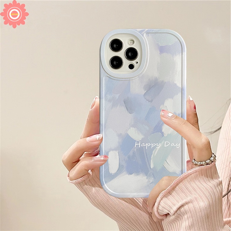 Redmi Note9 10 11 11s 10s 8 9s 9Pro 10 Pro Max Plus POCO M3 X3 Pro X3 NFC Redmi 12C 10 9C 10C 9A 9T 9 9C NFC Ins Simple Tinta Biru Painting Case Perlindungan Lensa TPU Lembut Sarung