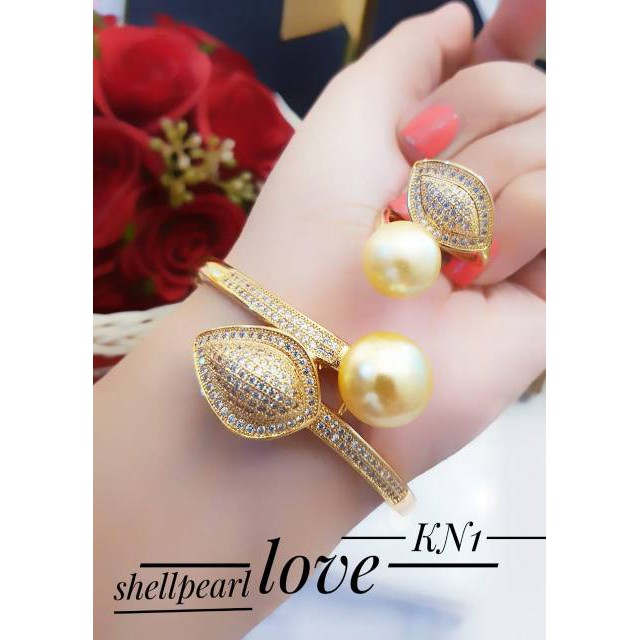 Xuping gelang dan cincin mutiara air tawar lapis emas 24K 2424