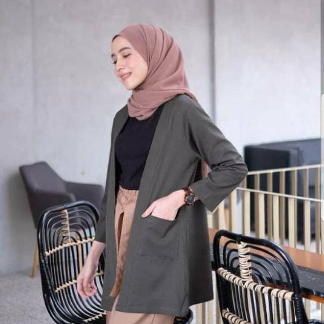 𝐊𝐈𝐑𝐀𝐍𝐈 Cardigan Long Outer Polos Saku Outerwear Cardigan Wanita