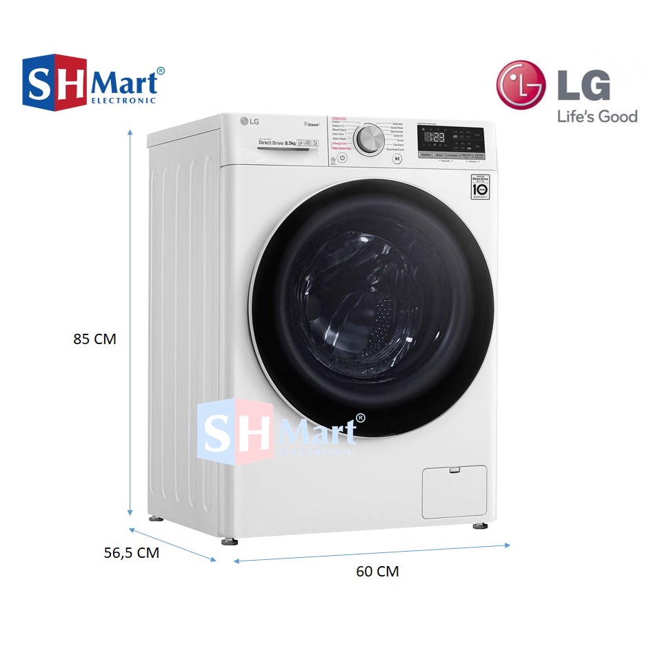 MESIN CUCI LG FRONT LOADING KAPASITAS 8,5 KG FV1285S3WS AI DD STEAM THINQ WIFI GARANSI RESMI